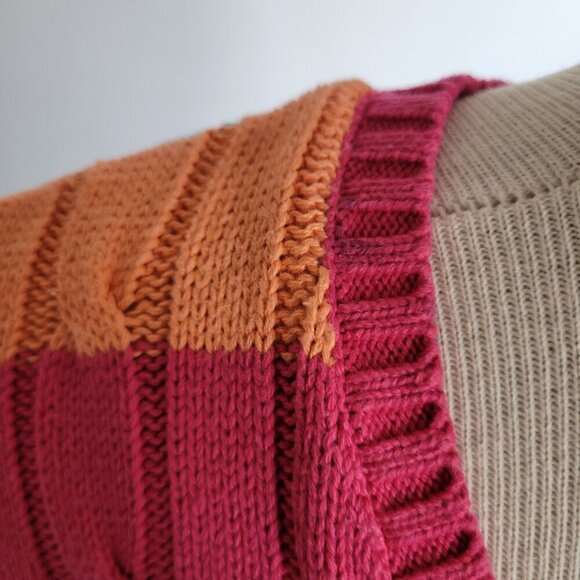 Chaps Cable Knit Striped Pastel Rainbow Cotton Sweater (Size: Large) - Picture 14 of 15